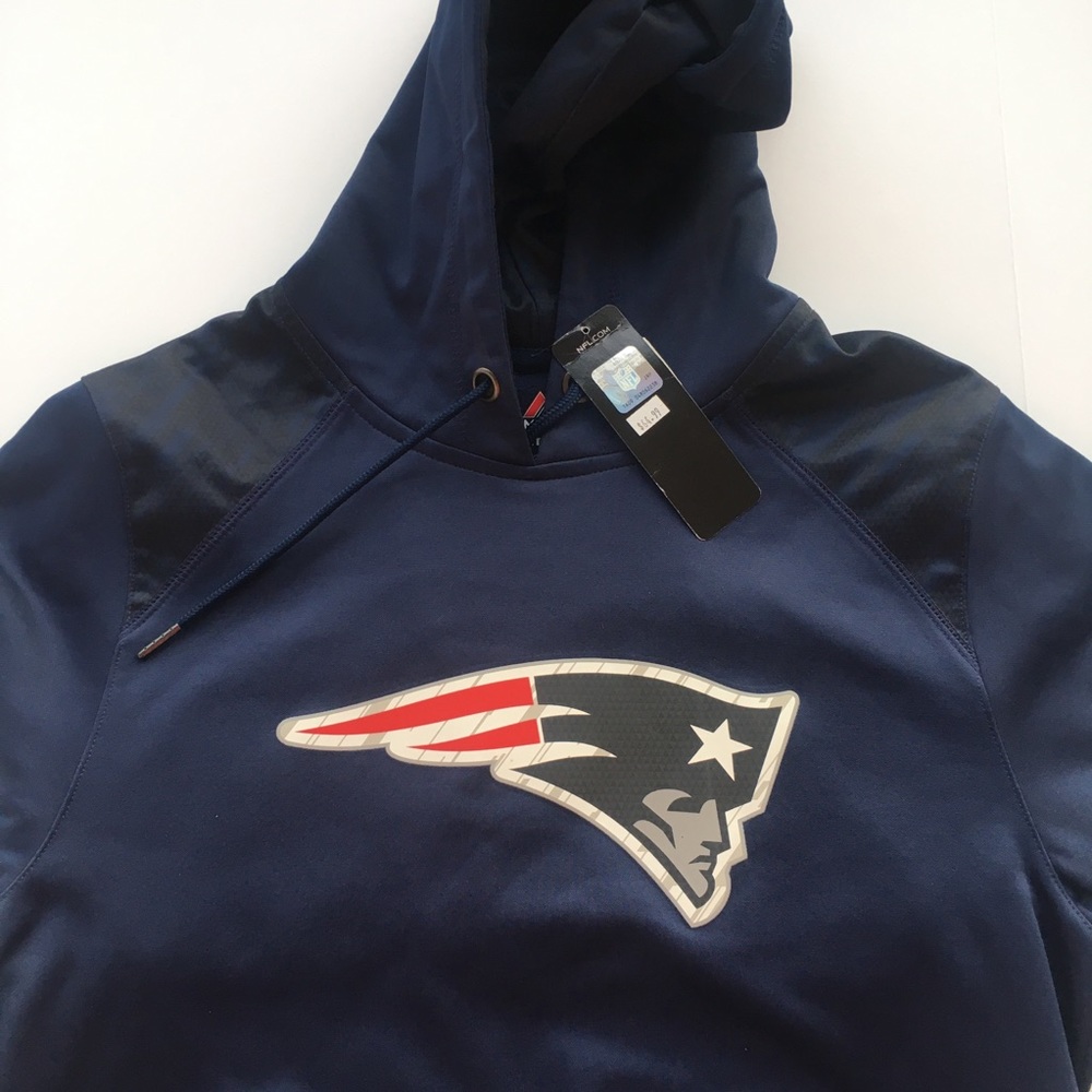 NWT New England Patriots Majestic Therma Hoodie Small Sweatshirt Navy Multi - Picture 2 of 4